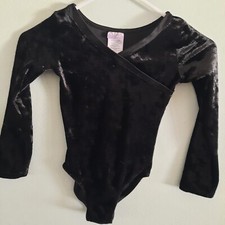 Girls DanSkin Black Crushed Velvet Gymnastics Leotard Size 6/6X 