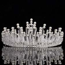 Luxury Pearl Crystal Tiara Wedding Crown Crystal Rhinestone Bridal Headpieces Uk