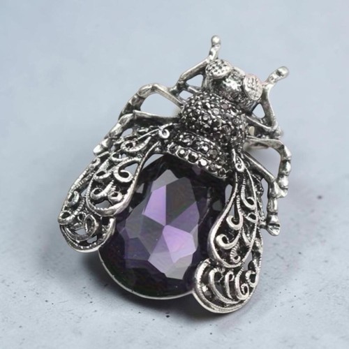 Bee purple and silver brooch - silver,