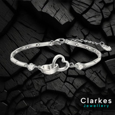 Silver Love Heart Bangle Bracelet Hallmarked 925 Adjustable Ladies Bracelet