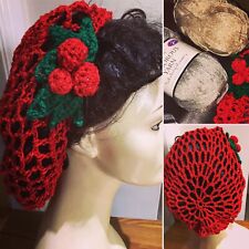 1940s Hair snood hairnet Christmas Hair Accessory Red Sparkly Berries Vintage