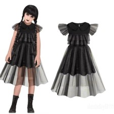 Girls Birthday Party Mesh Dress Wednesday The Addams Family Costume Fancy Dress
