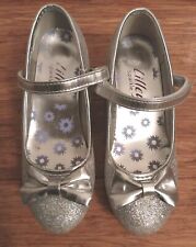 Lilley Sparkle Glitter Girls Shoe Silver Easy Fasten Heels Size UK 13