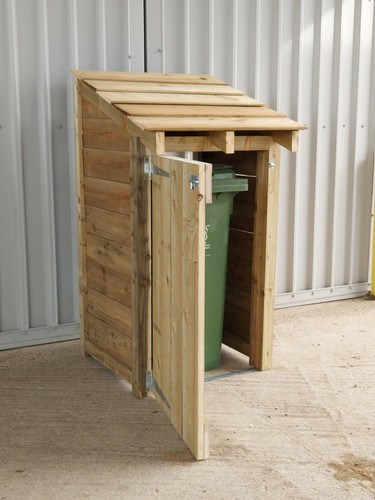Rustic wooden wheelie bin - wooden,