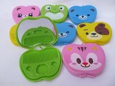 3x Kids Ladies Animal Bear Frog Cat Compact Mirror & Comb Set Gift Idea Free P&P