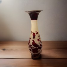 Antique Bohemian Czech Ruby Red and Clear Vase Bird Theme