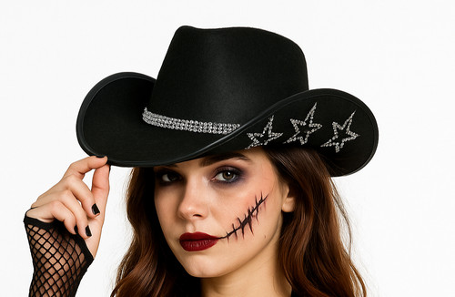 Black cowgirl hat pearls - cowgirl,