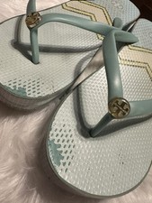 Tory Burch Wedge Flip Flops Sandals Shoes Platform Aqua Women Sz 8.5