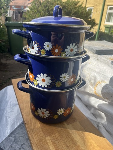 Three vintage floral enamel - three,