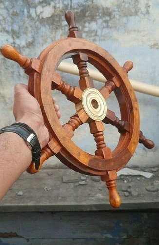 18"Nautical wooden brass ship