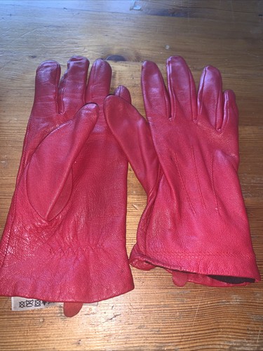 Ladies red leather gloves - red,
