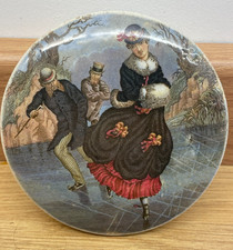 Pratt Ware Pot Lid Medium Size The Skaters  c1860  Good Colours