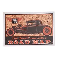 "Route 66 Vintage Hot Rod Road Map Motorcycle Sign - Paper Print for Mancav