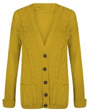 Women Ladies Cable Chunky Knit Cardigan Button Long Sleeves Grandad Cardigan
