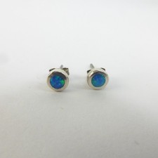 Sterling Silver 925 Blue Synthetic Opal Earrings Studs Unboxed