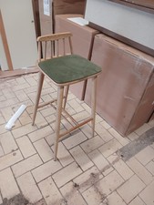 Swoon Ollie Upholstered Acacia Wood Barstool in green velvet RRP £259