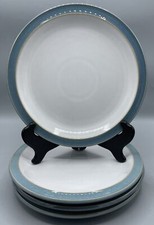 Denby Blue Jetty White 9” Salad Luncheon Plate Set (4) England Excellent