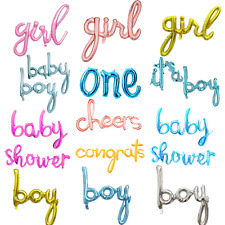 Large Baby Shower Balloons Script Cursive Boy or Girl Foil Gender Reveal UK