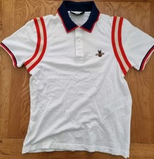 Gucci Size S Navy Polo Shirt Bee Logo Embroidered Webbed Button Up