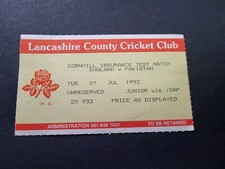England v Pakistan Cornhill Insurance Test Match Ticket @ Old Trafford 1992~F/P