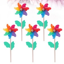 5 Pcs Multicolor Wooden Windmill Pinwheel Party Ornament Toy for Outdoor Garden