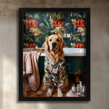Funny Dog Wall Art Golden Retriever in Pyjamas Quirky Pet Print Dog Loo Poster