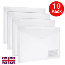 10 Clear A4 POPPER WALLETS Plastic Document Folders ENVELOPE Stud ID HOLDER File