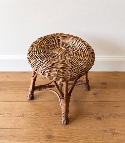 Vintage french wicker stool - french,