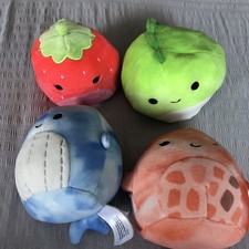 Squishmallows X 4 Livvy Starfish,Scarlett strawberry,Danny dinosaur,Samir whale