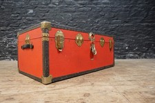 Large Vintage Red Travel Trunk / Chest ~ Coffee Table Size ~ Decorative Storage