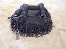 B Makowsky Soft Grey Leather Tassled Bag