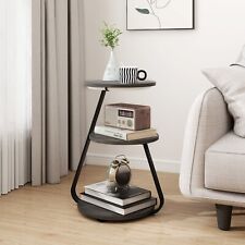 3-Tier Side Coffee Table LED Lighted Bedside End Table Storage Living Room Grey