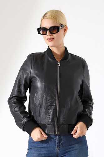 Women black lambskin leather - black,