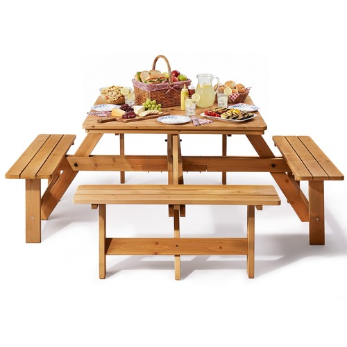 Garden picnic table with - table, bench