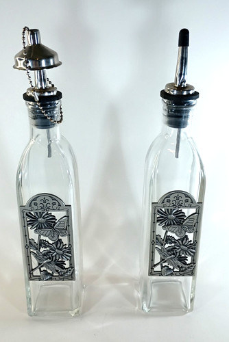 Vintage pewter glass cruet - vintage,
