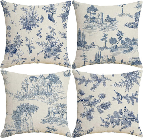 Blue toile cushion - blue,