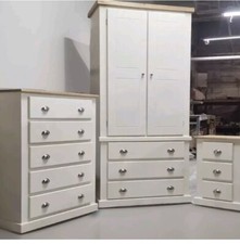 HANDMADE AYLESBURY IVORY+PINE 3 PIECE BEDROOM SET (WITH CUP HANDLES NOT FLAT-PAC
