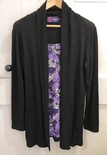Womens Black Longer Length Knit Cardigan Purple Grey Size M 14 Sarah Dunnway