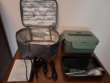 Vabaso electric lunch box, capacity 1.8L, green coloured box, grey thermo case,