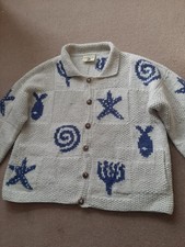 Vintage Pachamama Cardigan Starfish Sea Theme Wool Made In  Ecuador Cream Blue