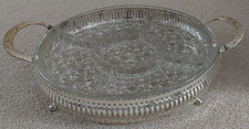 Silver Plated & Glass with 5 Serving Divider Sections Snack Dish Platter