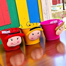 Cute Face Metal Planter Pots