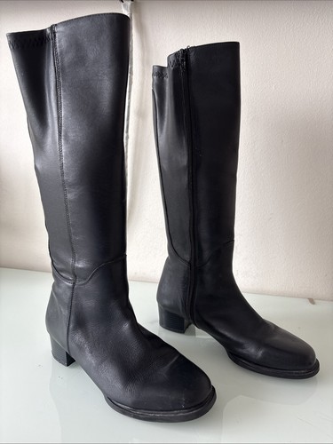 Black leather knee high boots - black,