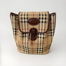 Vintage Burberry Beige Brown House Check Haymarket PVC Leather Rucksack Backpack