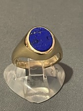 9ct Lapis Lazuli Signet Ring Hallmarked London 1974 Size U Yellow Gold