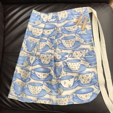 Vintage Cotton Handmade 50s Style Housewife Kitchen Half Apron Tea Cup Pattern