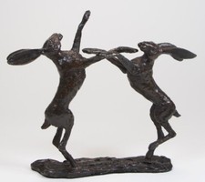 Boxing  Hares Solid Bronze  -