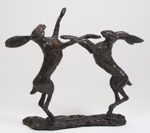 Boxing hares solid bronze - boxing,
