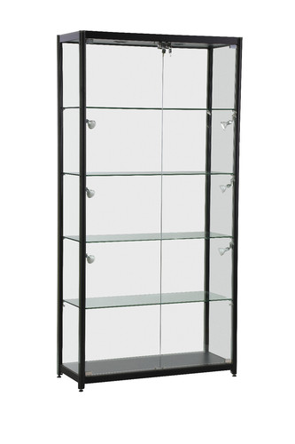 Glass lockable black showcase - glass,