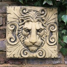 Roman Lion Head Classical wall plaque stone garden ornament square plaque 30cm